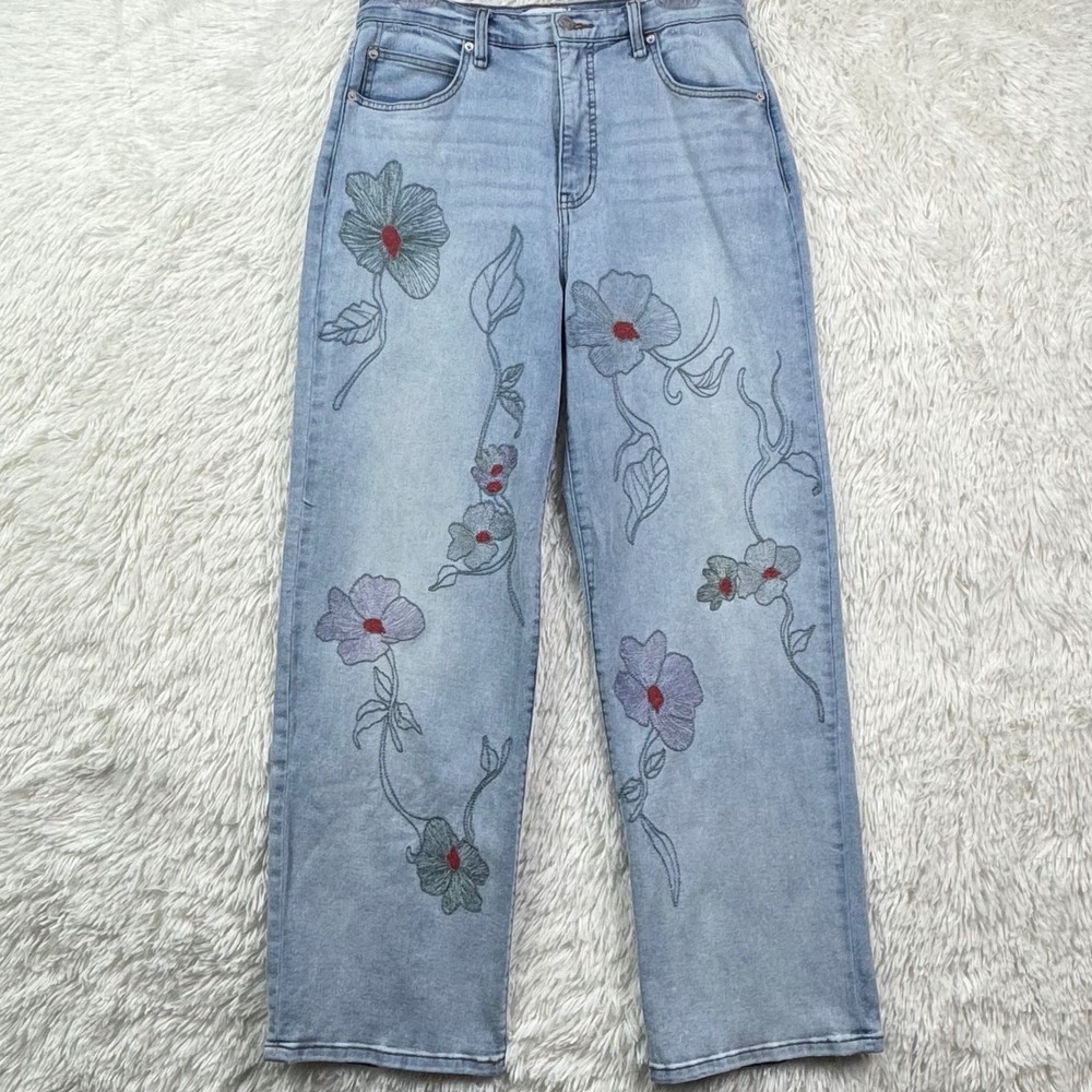 Jessica Simpson Zinnia Floral Wide Leg Boyfriend Jeans 6